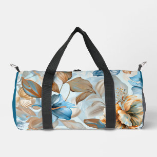 青い花と貝殻の小さなジムバッグ。 ダッフルバッグ