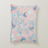 青い花と鳥，背景光バラ色 アクセントクッション (裏面(縦))