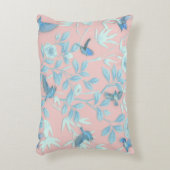青い花と鳥，背景光バラ色 アクセントクッション (正面(垂直))