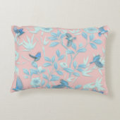 青い花と鳥，背景光バラ色 アクセントクッション (裏面)