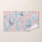 青い花と鳥，背景光バラ色 バスタオルセット (ハンドタオル)