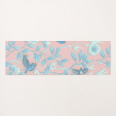 青い花と鳥，背景光バラ色 ヨガマット (裏面(横))