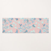 青い花と鳥，背景光バラ色 ヨガマット (正面(横))