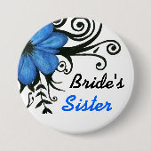 青い花と黒離れい渦巻き 缶バッジ (正面)