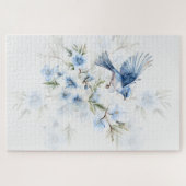 青い花に降り立つ美しいブルーバード ジグソーパズル (横)