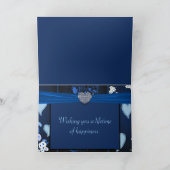 青い花のおめでとうのロマンチックなハート カード (内部)