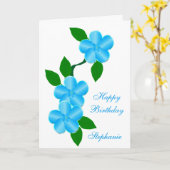 青い花のみ名前を追加誕生日 カード (黄色い花)