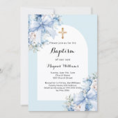 青い花のアーチが少年に祝福を 招待状 (正面)