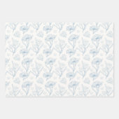 青い花のインクアウトライン描画 ラッピングペーパーシート (正面3)