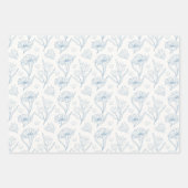 青い花のインクアウトライン描画 ラッピングペーパーシート (正面2)