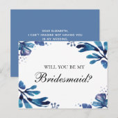青い花のウェディングガールになってくれる？ ネイビーの花 インビテーションポストカード (正面/裏面)