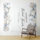 青い花のウェディングシャワーの写真撮影用背景 タペストリー (インサイチュ(横))