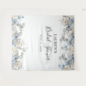 青い花のウェディングシャワーの写真撮影用背景 タペストリー (正面(横))