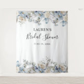 青い花のウェディングシャワーの写真撮影用背景 タペストリー (正面)