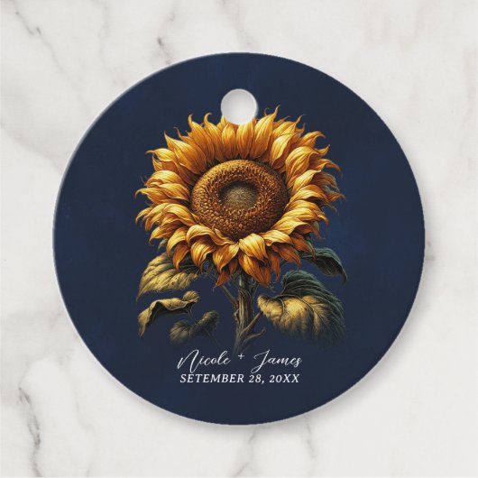 青い花のウェディングシャワーの装飾（ひまわり） フェイバータグ (正面)