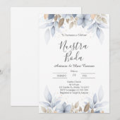 青い花のウェディング招待状 招待状 (正面/裏面)
