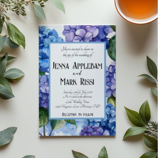 青い花のウェディング 招待状