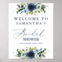 青い花のウェルカムサイン ブライダルシャワー