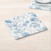 青い花のエレガントで幻想的なガーデンパーティー スクエアペーパーコースター (アングル)