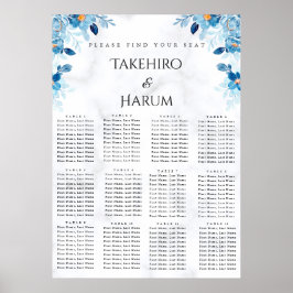青い花のエレガントな夏の結婚式の座席表 ポスター