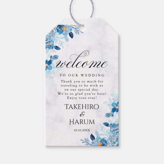 青い花のエレガントな夏の結婚式 ギフトタグ (正面)
