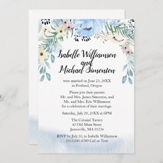 青い花のエロープメント受付招待状 招待状 (正面/裏面)