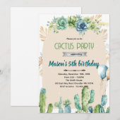青い花のカクタス砂漠の招待状 招待状 (正面/裏面)