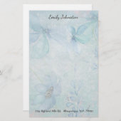 青い花のカスタムな文房具 便箋 (正面/裏面)