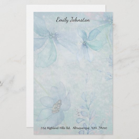 青い花のカスタムな文房具 便箋 (正面/裏面)