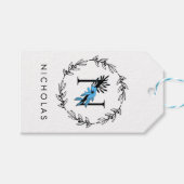 青い花のカスタムモノグラム - 文字N ギフトタグ (正面(横))