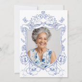 青い花のカスタム写真 70歳の誕生日パーティー 招待状 (裏面)