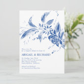 青い花のカップル結婚のシャワーを持つ枝 招待状 (スタンド正面)