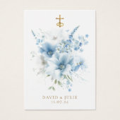 青い花のカトリック結婚式の祈りのカード (正面)