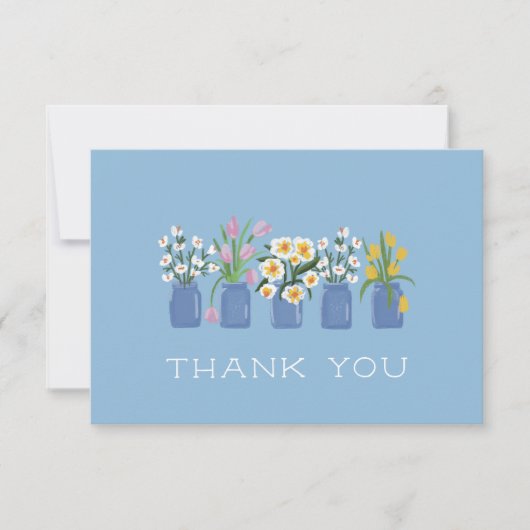 青い花のカートに合うマソンジャー サンキューカード (正面)