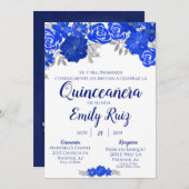 青い花のキンセアニエラ招待状（スペイン語） 招待状 (正面/裏面)