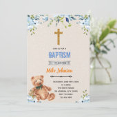 青い花のクマの洗礼招待状 招待状 (スタンド正面)