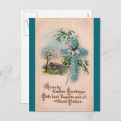 青い花のクロスイースター ポストカード (正面/裏面)