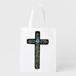 青い花のクロス絵を描 エコバッグ