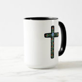 青い花のクロス絵を描 マグカップ (正面右)