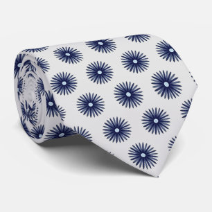 青い花のグラフィックパターン ネクタイ