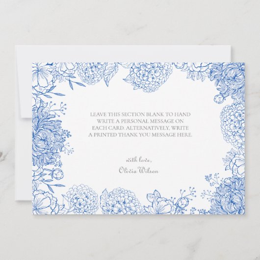 青い花のグラフィック描画感謝カード サンキューカード (裏面)