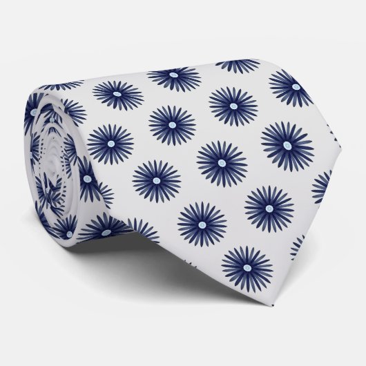青い花のグラフィック柄  ネクタイ (ロール)
