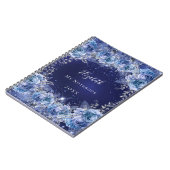 青い花のグリッター名前が豪華 ノートブック (左側)