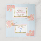 青い花のゴールドの鳥のウェディングテーブルナンバー プレイスカード (外部開封)