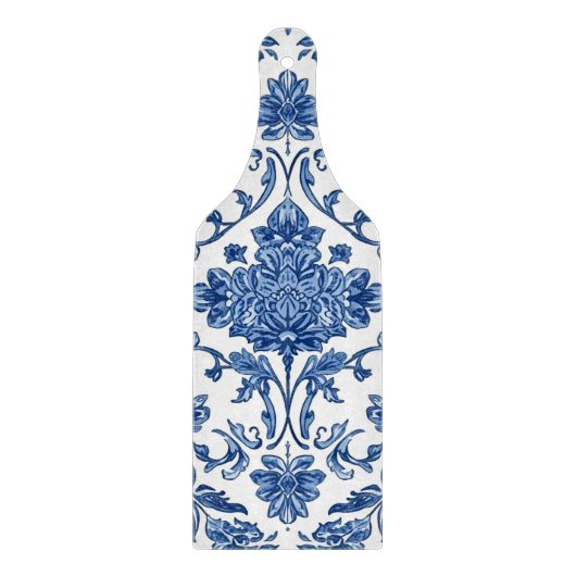 青い花のシノワズリ 白い水彩画 カッティングボード (正面)