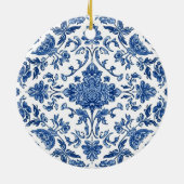 青い花のシノワズリ 白い水彩画 セラミックオーナメント (裏面)