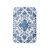 青い花のシノワズリ 白い水彩画 バスマット (正面縦)