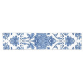 青い花のシノワズリ 白い水彩 ショートテーブルランナー (横)