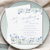 青い花のシャワーパーティーのお誘い 招待状