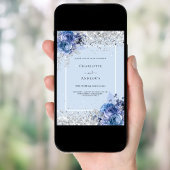 青い花のシルバー 25周年記念結婚式 招待状